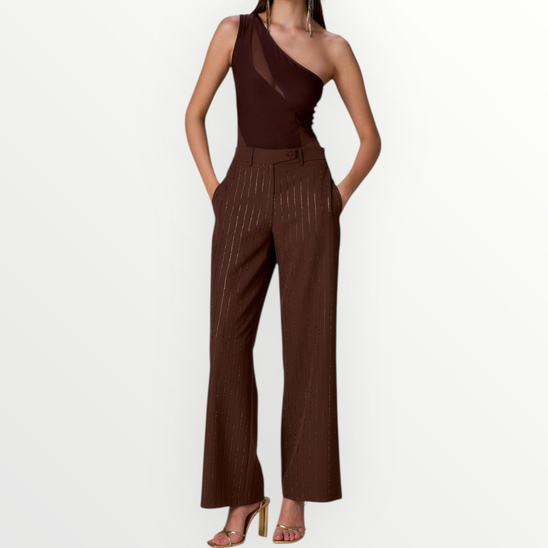 NOSECRETS - PANTALONE GESSATO CON DIAMANTI