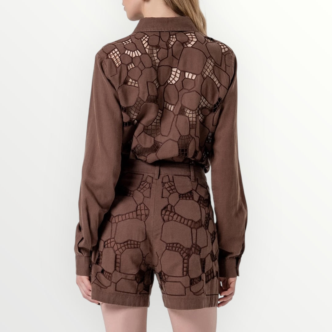 FRACOMINA - SHORT CON RICAMI IN LINO