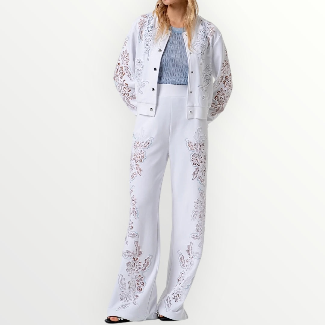 FRACOMINA - BOMBER CON RICAMI IN PIZZO