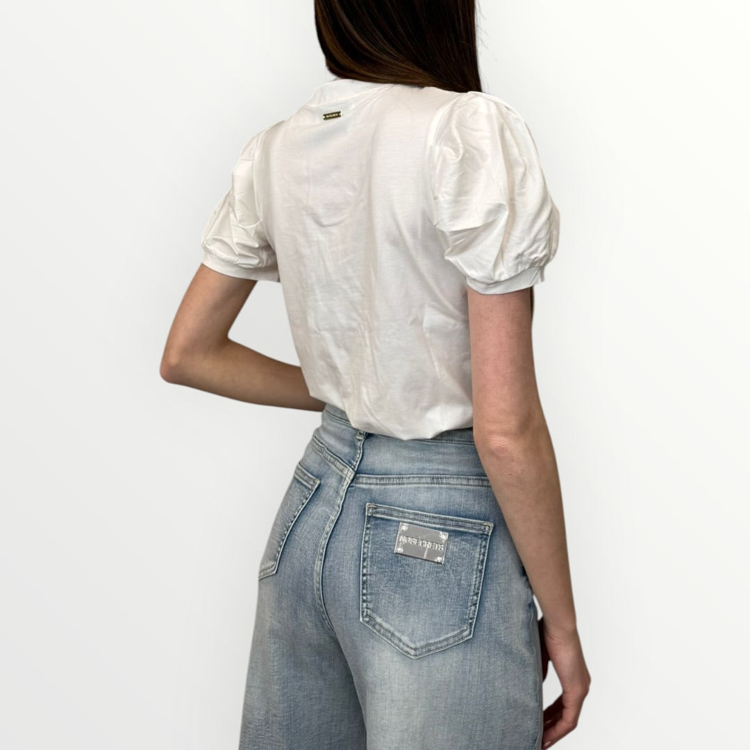 NO SECRETS - T-SHIRT MANICHE A SBUFFO E PERLE