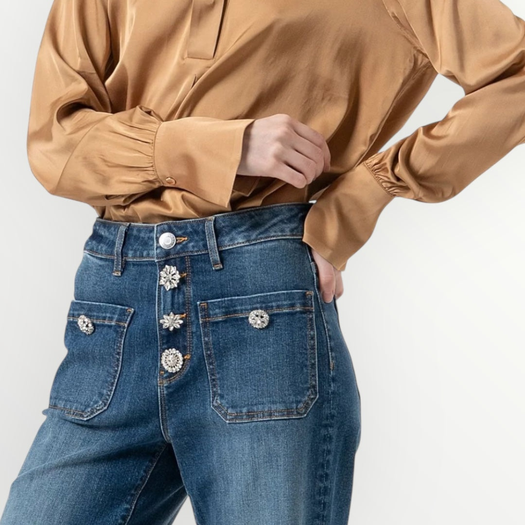 FRACOMINA - JEANS CON BOTTONI GIOIELLO