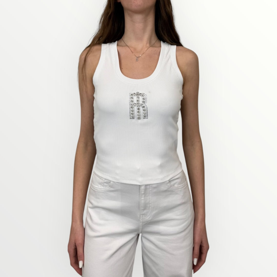 FRACOMINA - CANOTTA SLIM CON LOGO DI BRILLANTI