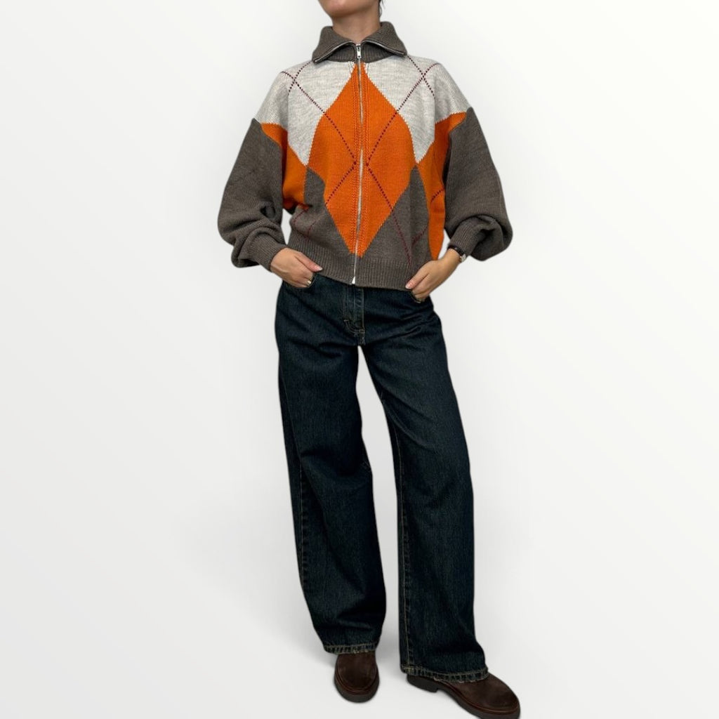HAVEONE - CARDIGAN A ROMBI CON CERNIERA