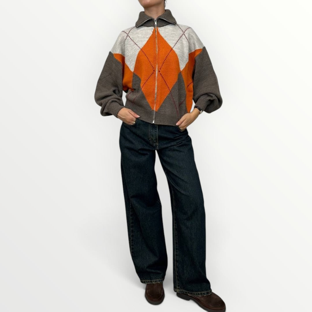 HAVEONE - CARDIGAN A ROMBI CON CERNIERA