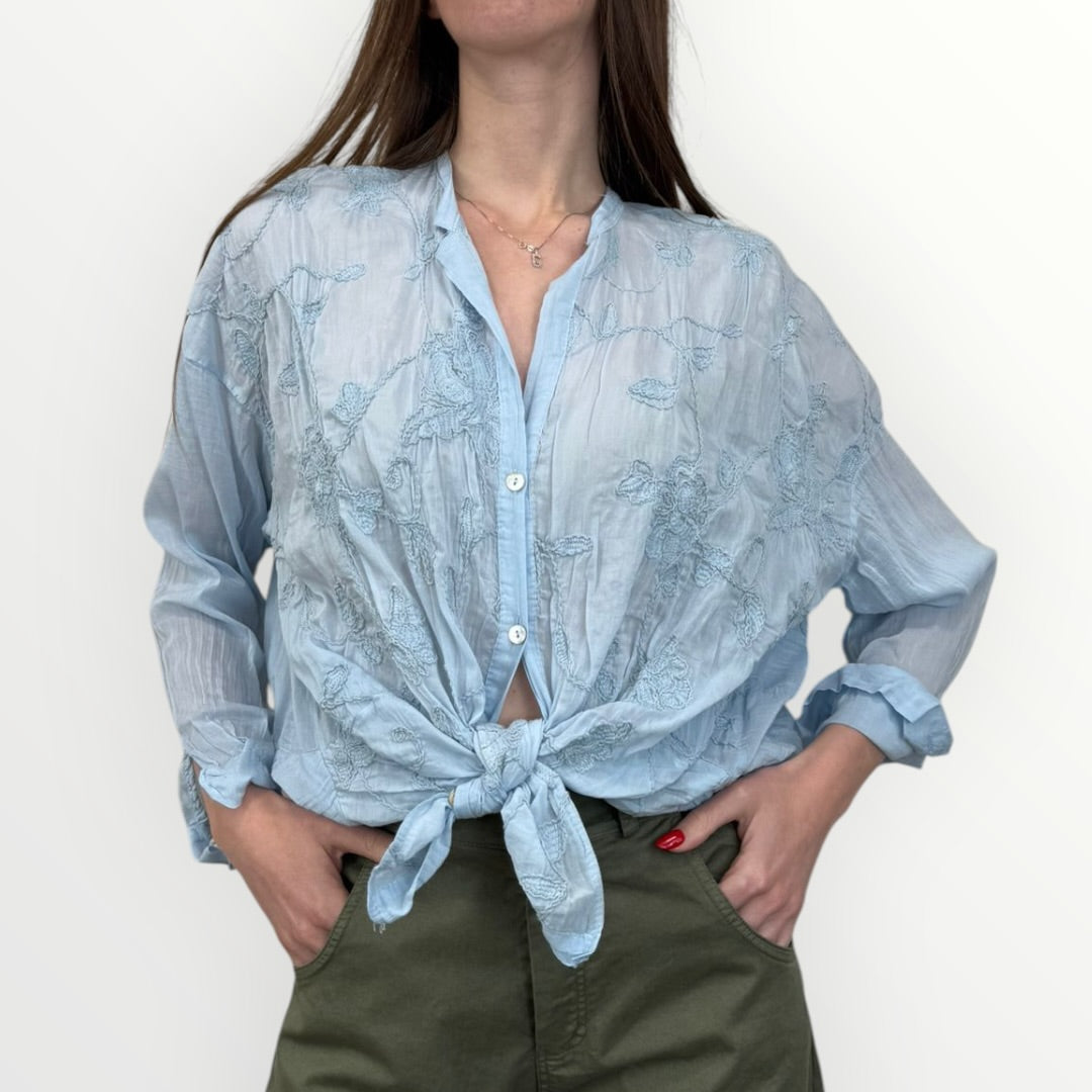 MOTEL - CAMICIA RICAMATA CON COLLETTO ALLA COREANA