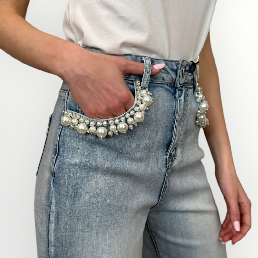 NO SECRETS - JEANS A PALAZZO CON PERLE