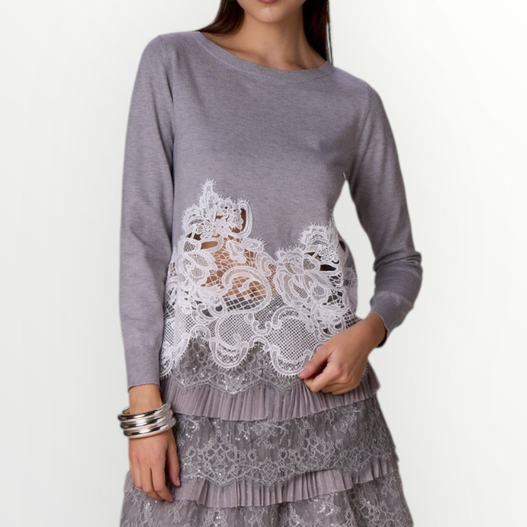 NO SECRETS - MAGLIA CON FONDO PIZZO