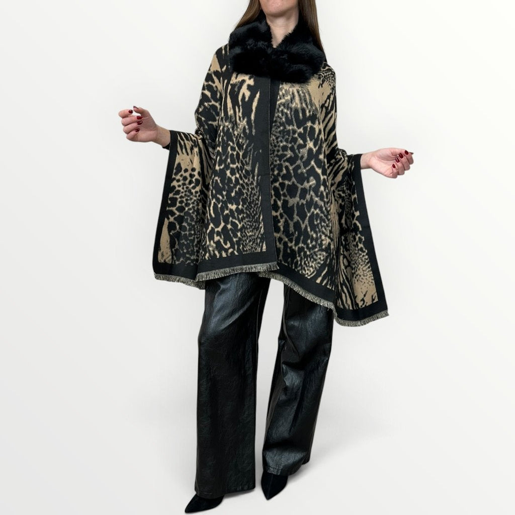 AYFEE - MANTELLA IN FANTASIA CON COLLO IN ECO-PELLICCIA