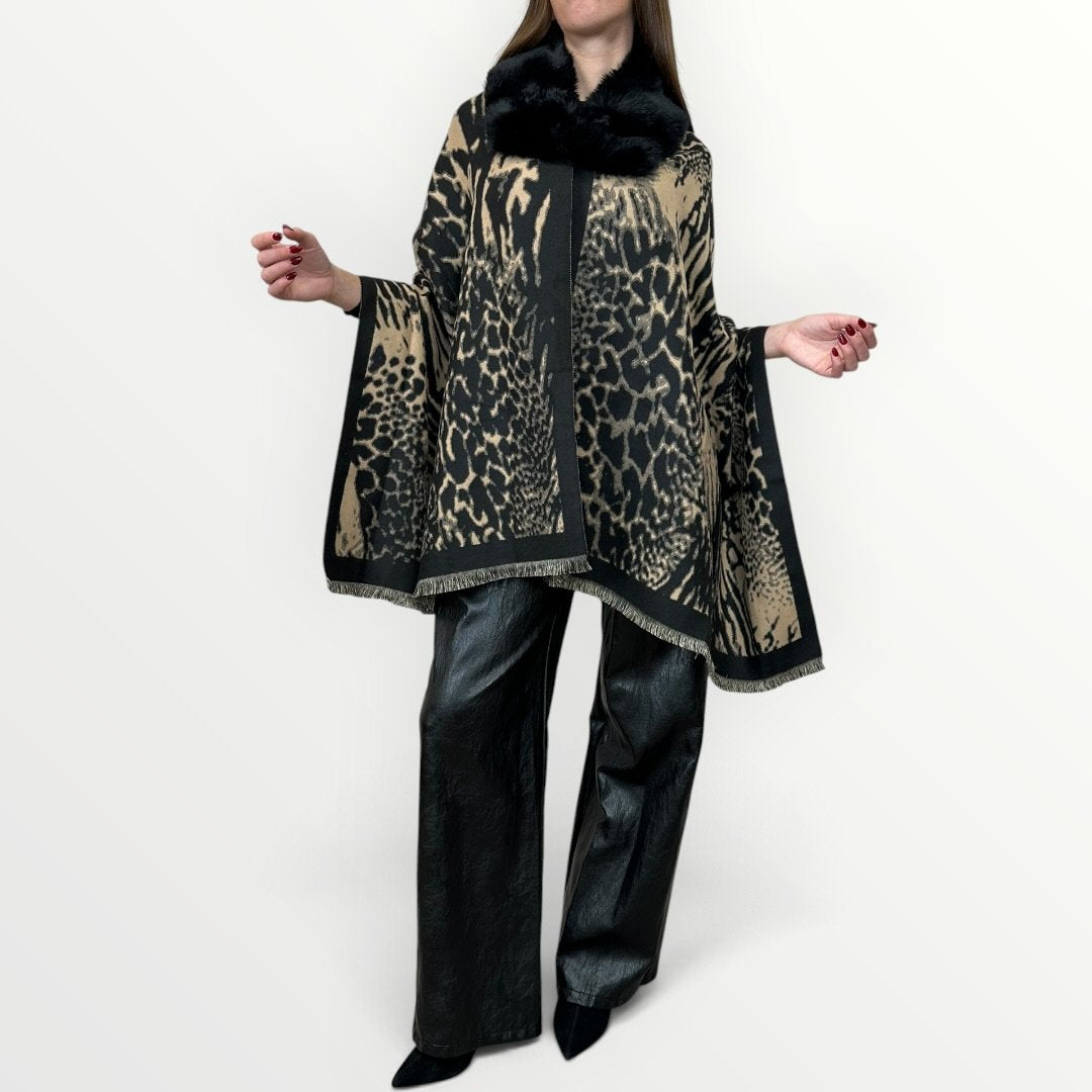 AYFEE - MANTELLA IN FANTASIA CON COLLO IN ECO-PELLICCIA