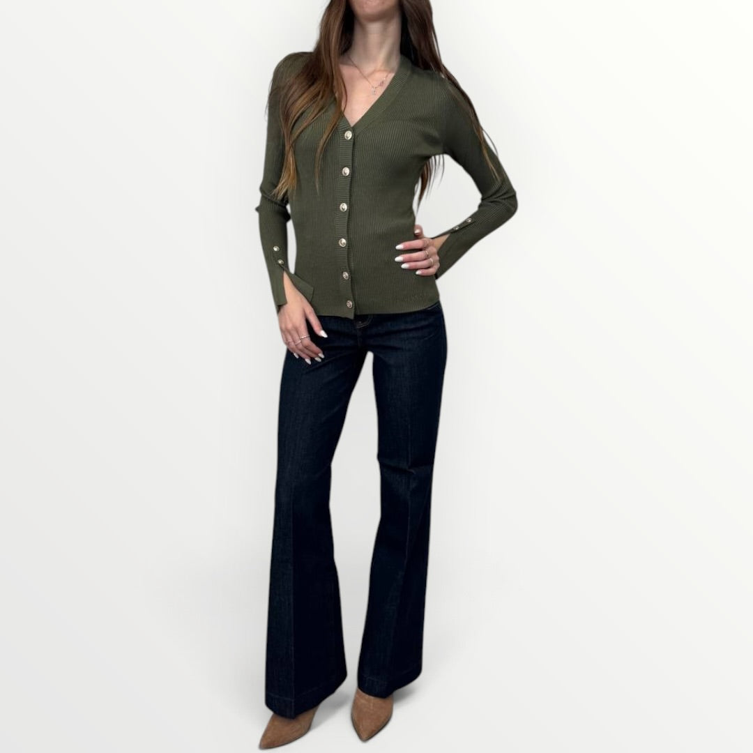 GUESS - CARDIGAN A COSTINA CON BOTTONI GIOIELLO