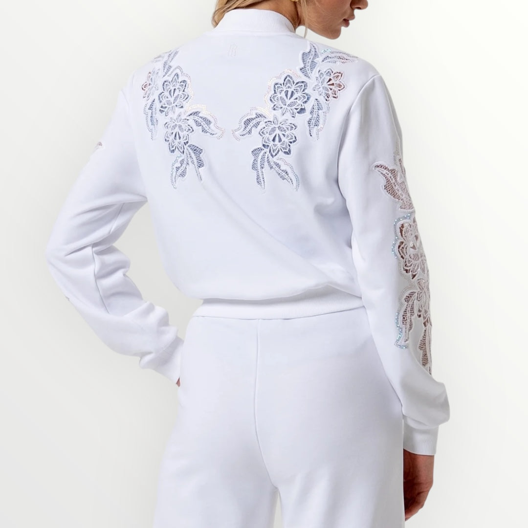 FRACOMINA - BOMBER CON RICAMI IN PIZZO