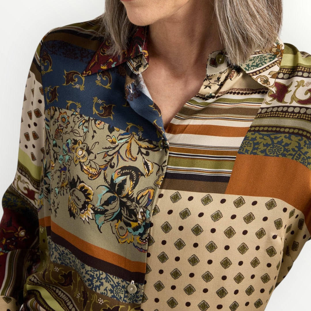 ELENA MIRO' - CAMICIA IN RASO STAMPA PATCHWORK