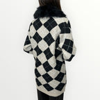 AYFEE - CARDIGAN A ROMBI CON COLLO IN ECO-PELLICCIA