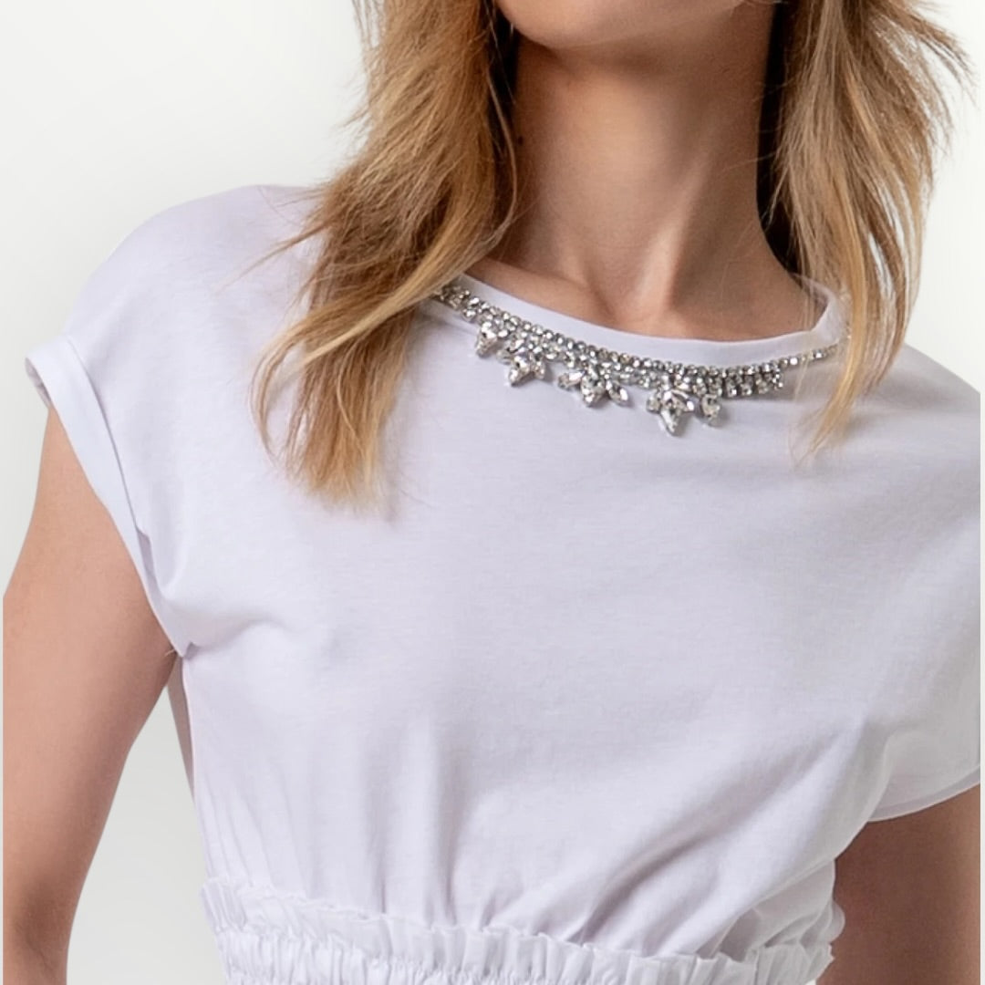 FRACOMINA - T-SHIRT CROPPED CON BRILLANTI