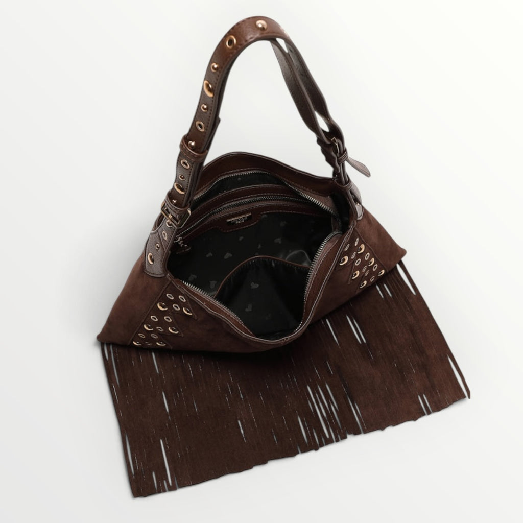 MIMI' MUA' - BORSA A TRACOLLA CON BORCHIE E FRANGE