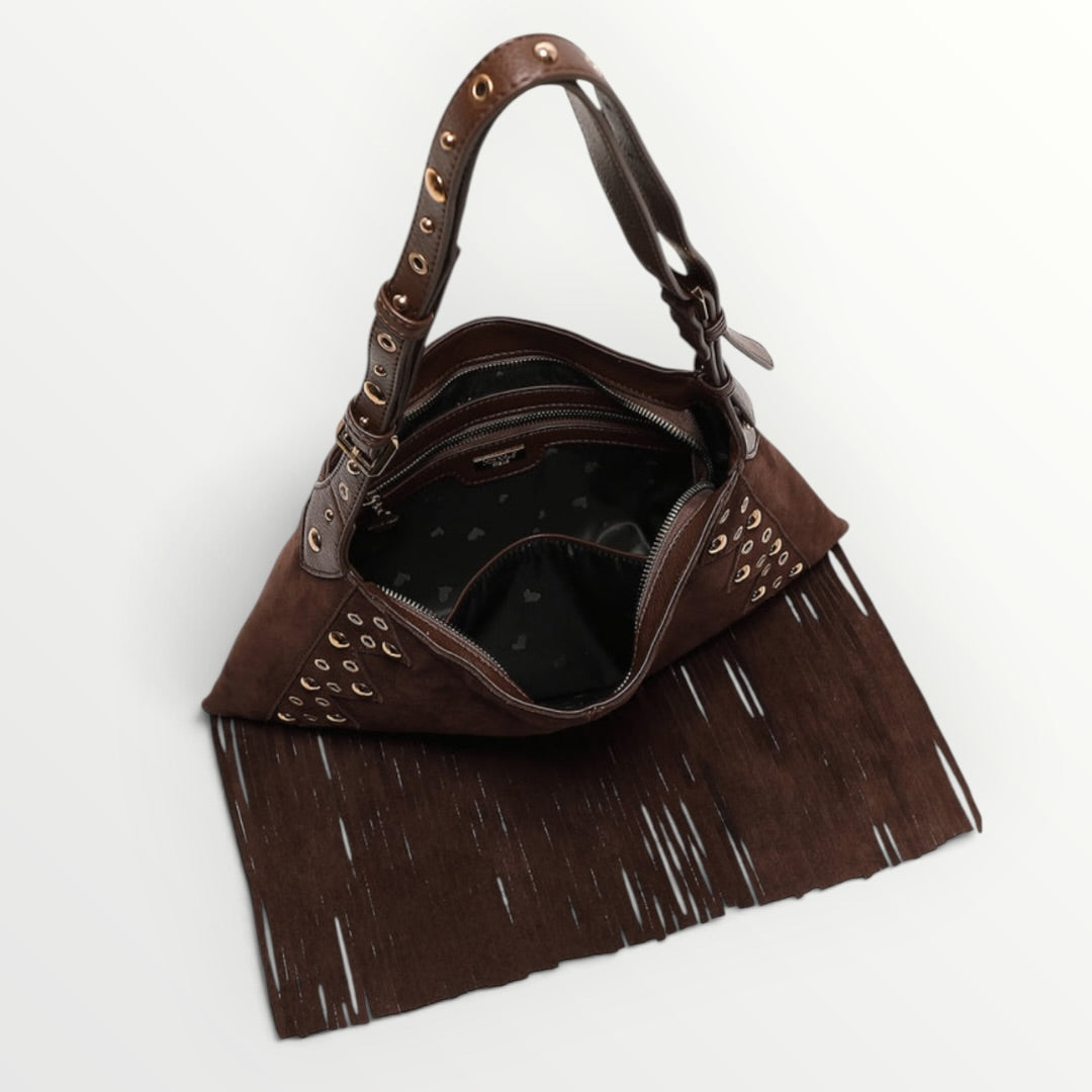 MIMI' MUA' - BORSA A TRACOLLA CON BORCHIE E FRANGE