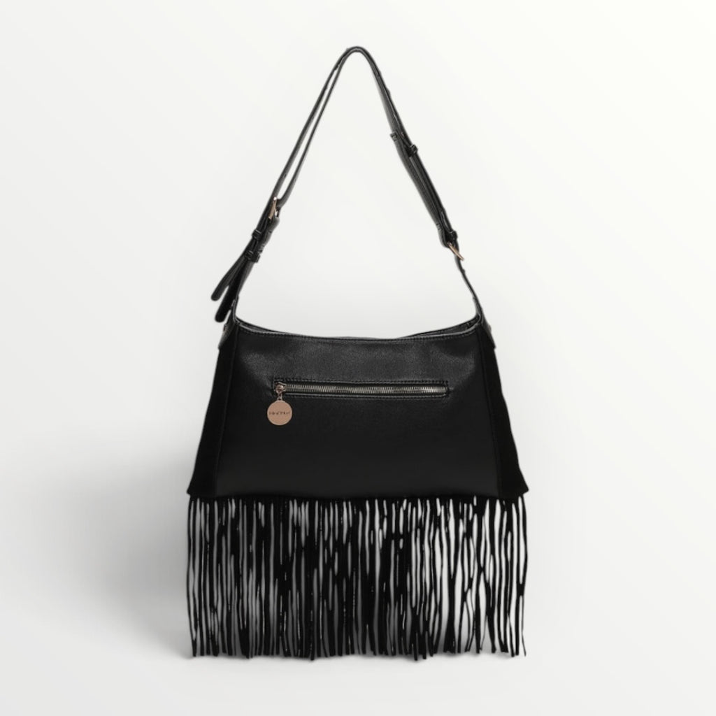 MIMI' MUA' - BORSA A TRACOLLA CON BORCHIE E FRANGE