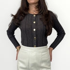 NO SECRETS - CARDIGAN A COSTINA IN LUREX