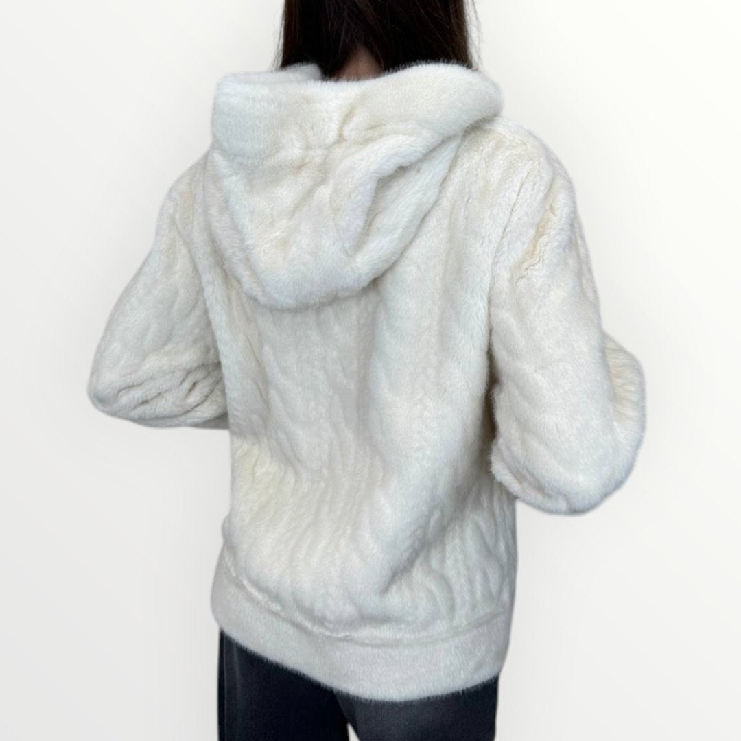 NO SECRETS - PELLICCIA TRAMA TRECCIA CON IL CAPPUCCIO