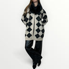 AYFEE - CARDIGAN A ROMBI CON COLLO IN ECO-PELLICCIA