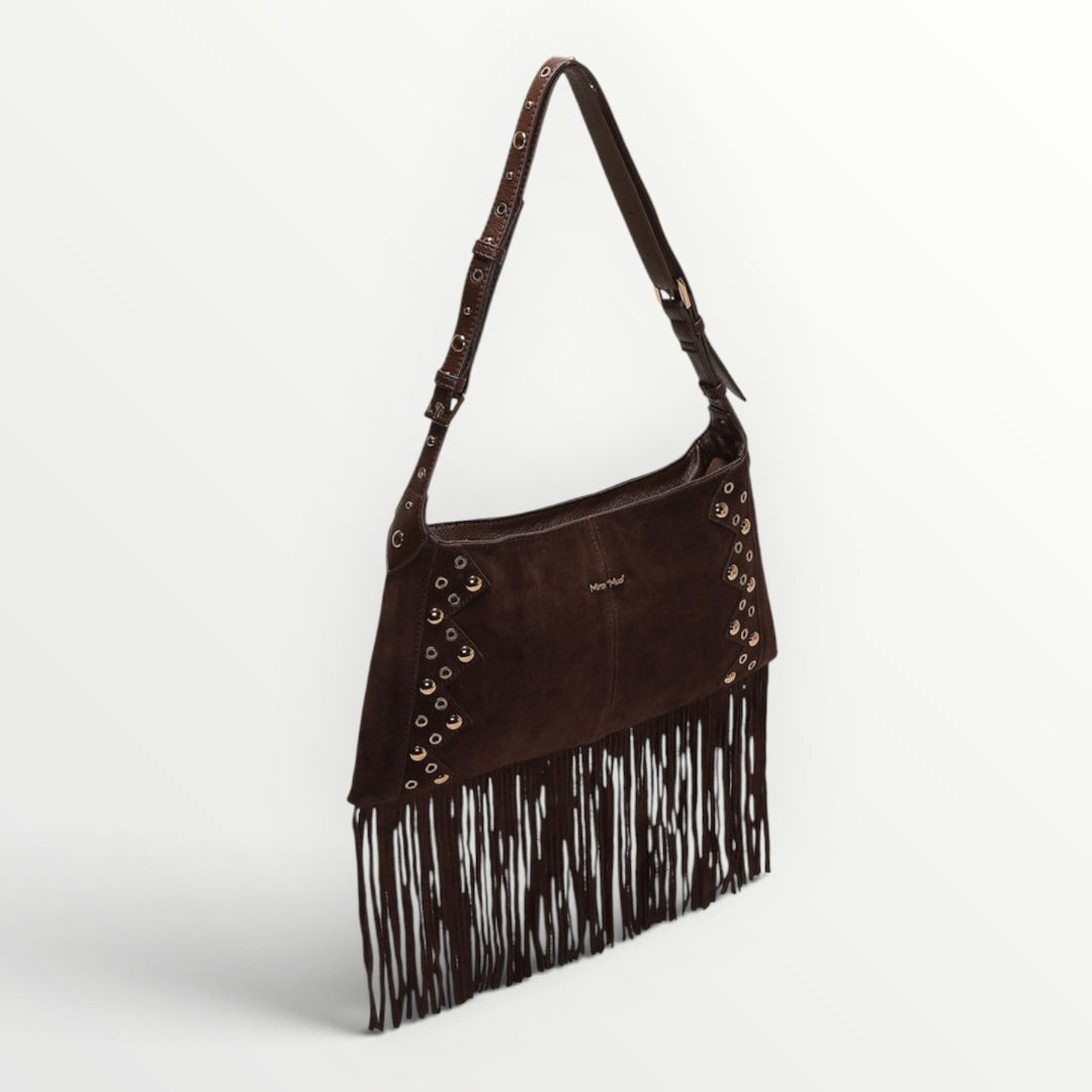 MIMI' MUA' - BORSA A TRACOLLA CON BORCHIE E FRANGE