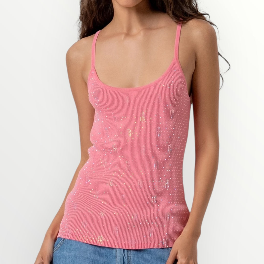 FRACOMINA - TOP SLIM A COSTINA CON STRASS