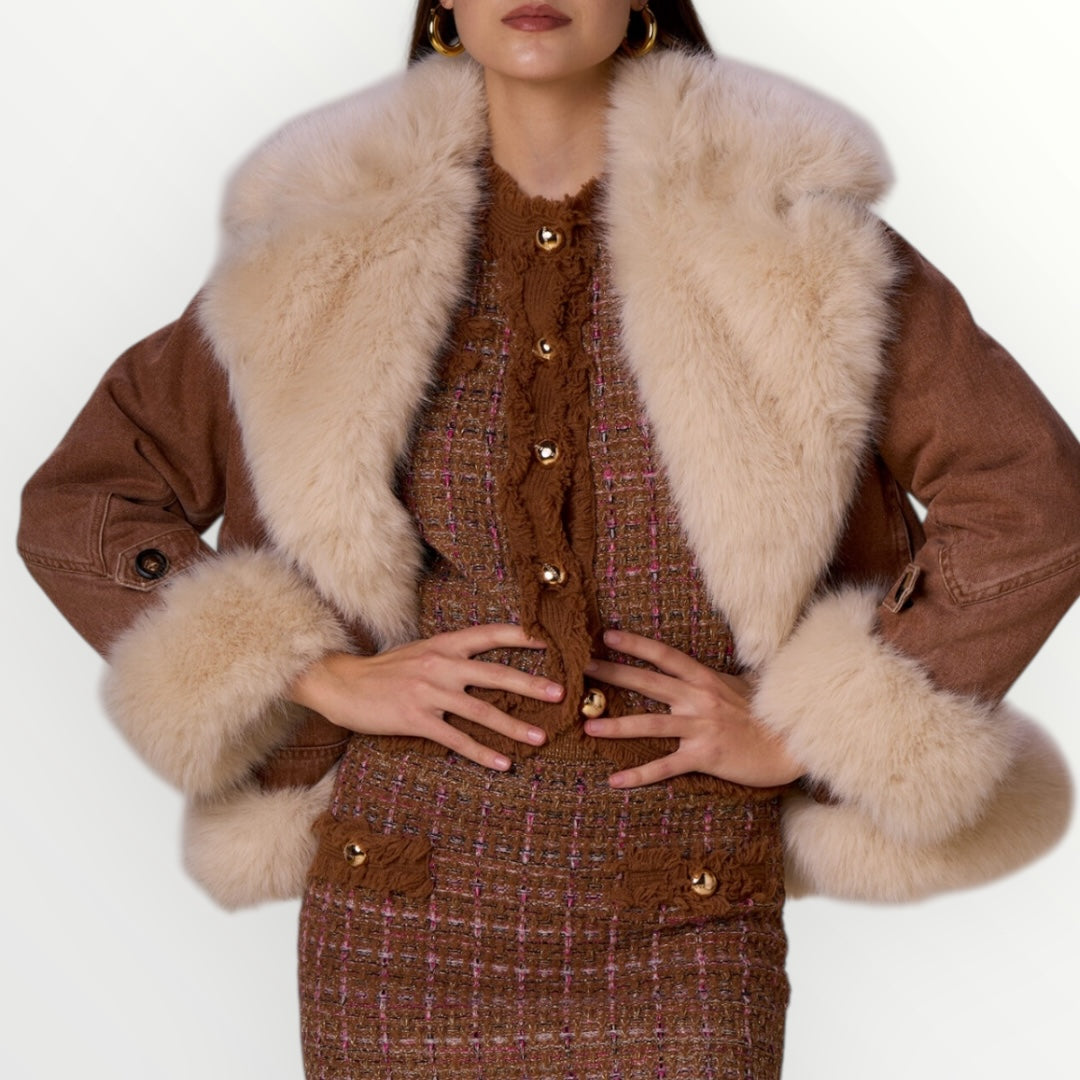 NO SECRETS - GIUBBINO DENIM E SIMIL PELLICCIA