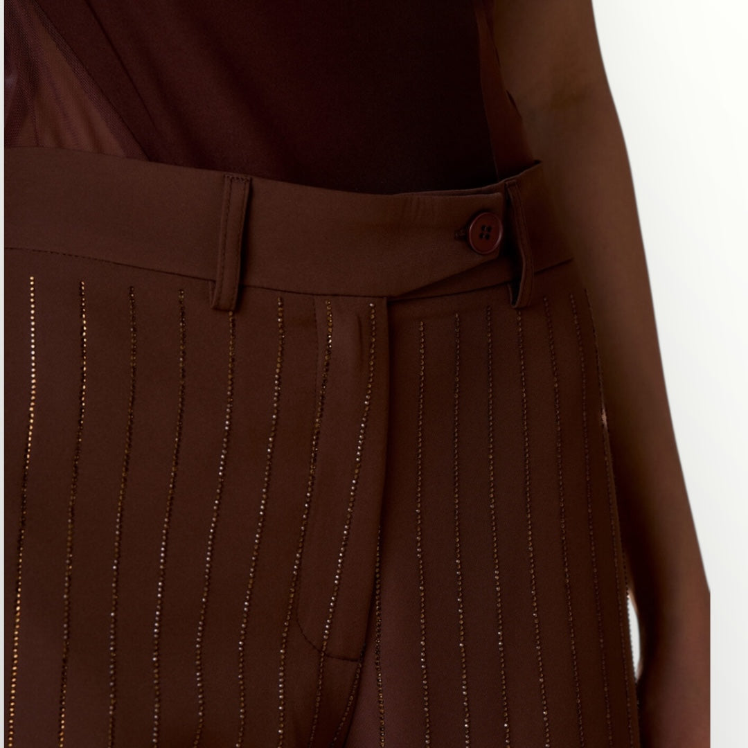 NOSECRETS - PANTALONE GESSATO CON DIAMANTI