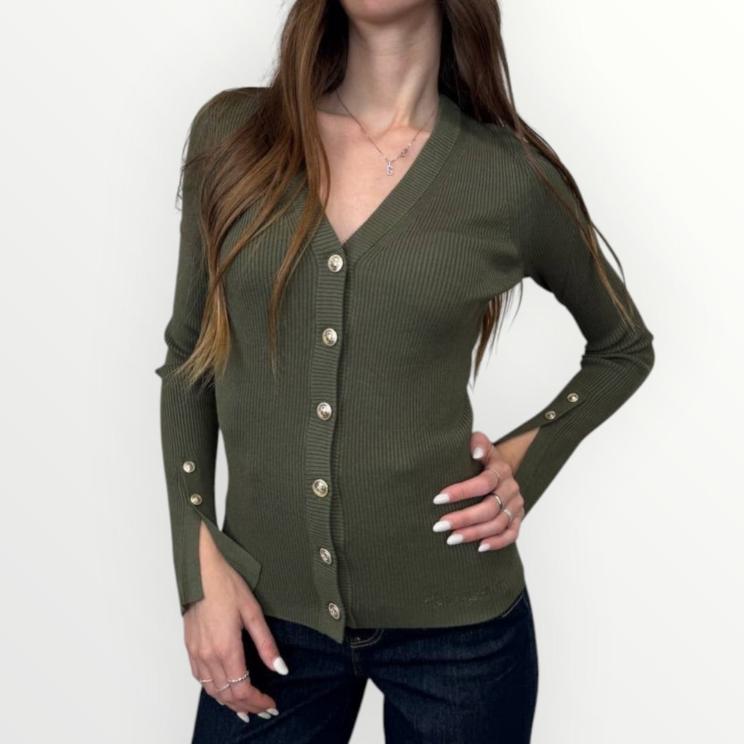 GUESS - CARDIGAN A COSTINA CON BOTTONI GIOIELLO