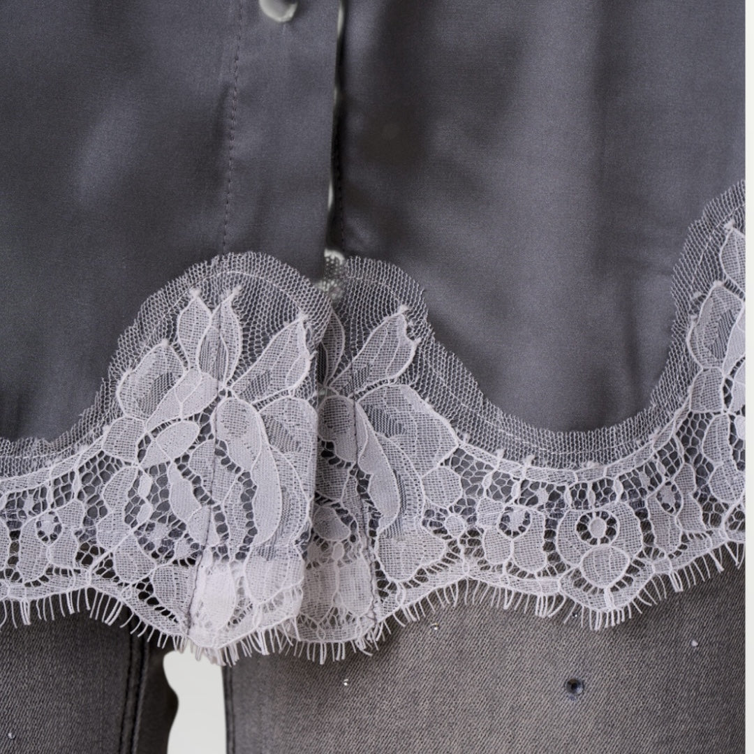 NO SECRETS - CAMICIA IN RASO FONDO PIZZO