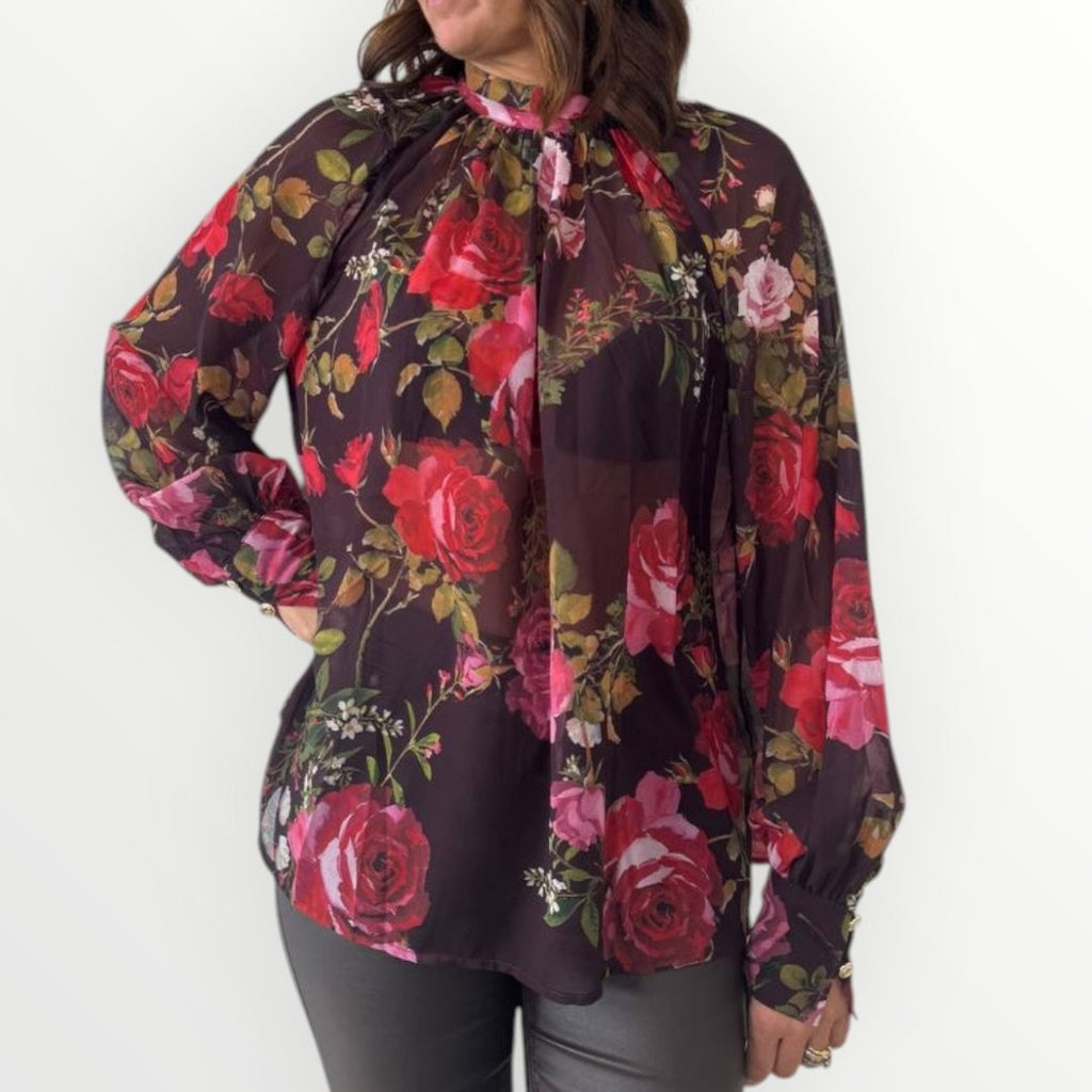 GUESS - CAMICIA A FIORI CON LACCETTO AL COLLO