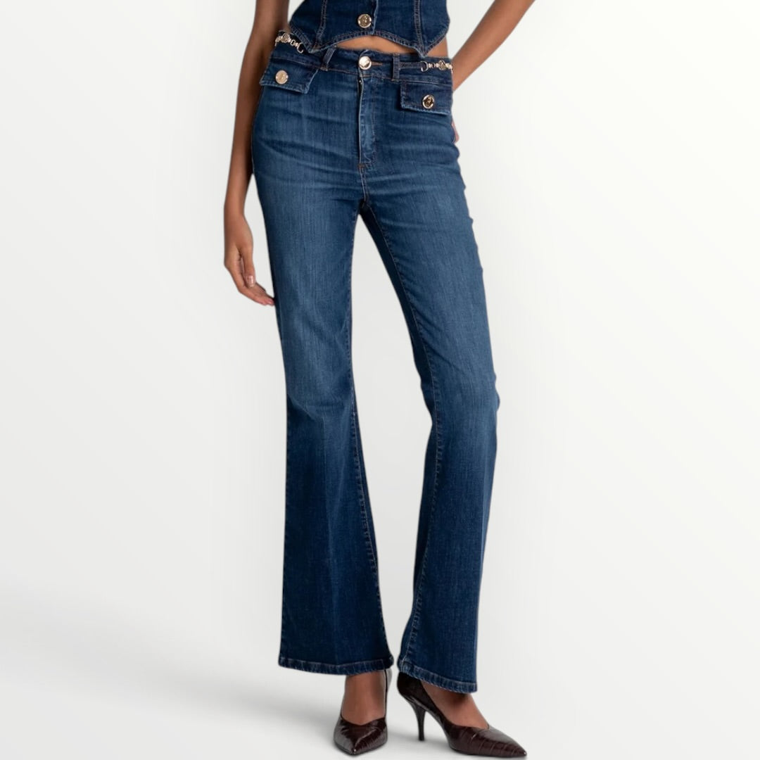 FRACOMINA - JEANS A ZAMPA CON LOGHI IN ORO