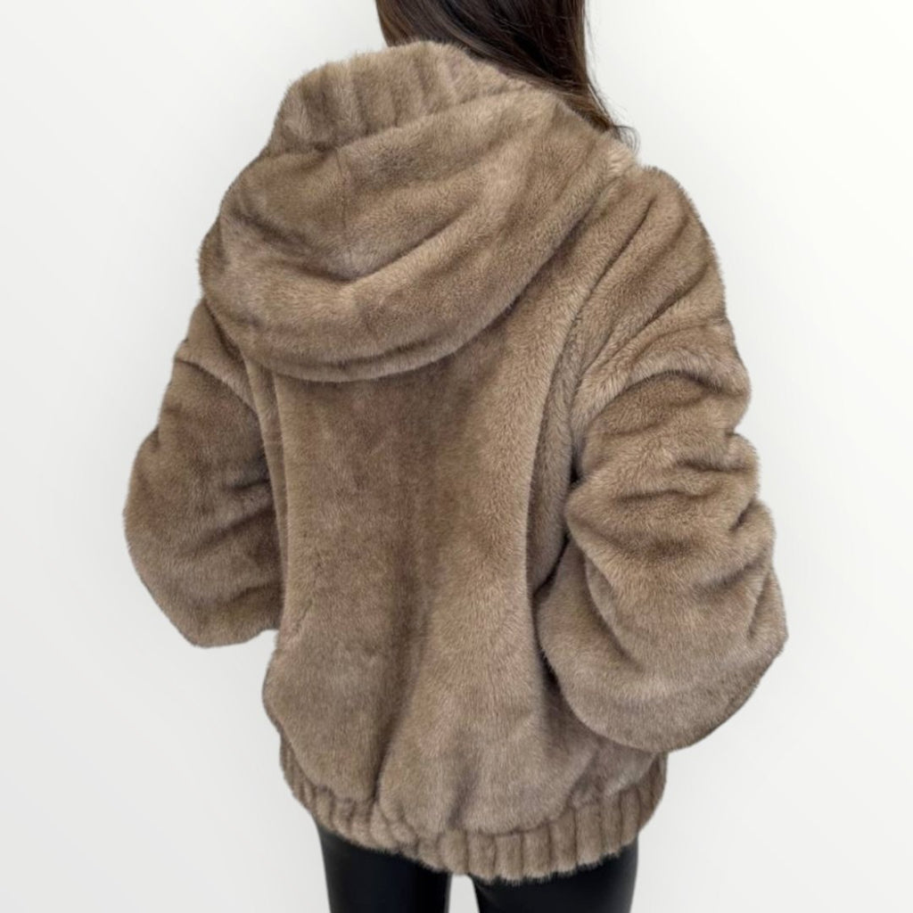 NO SECRETS - GIUBBINO IN ECO-PELLICCIA CON CAPPUCCIO