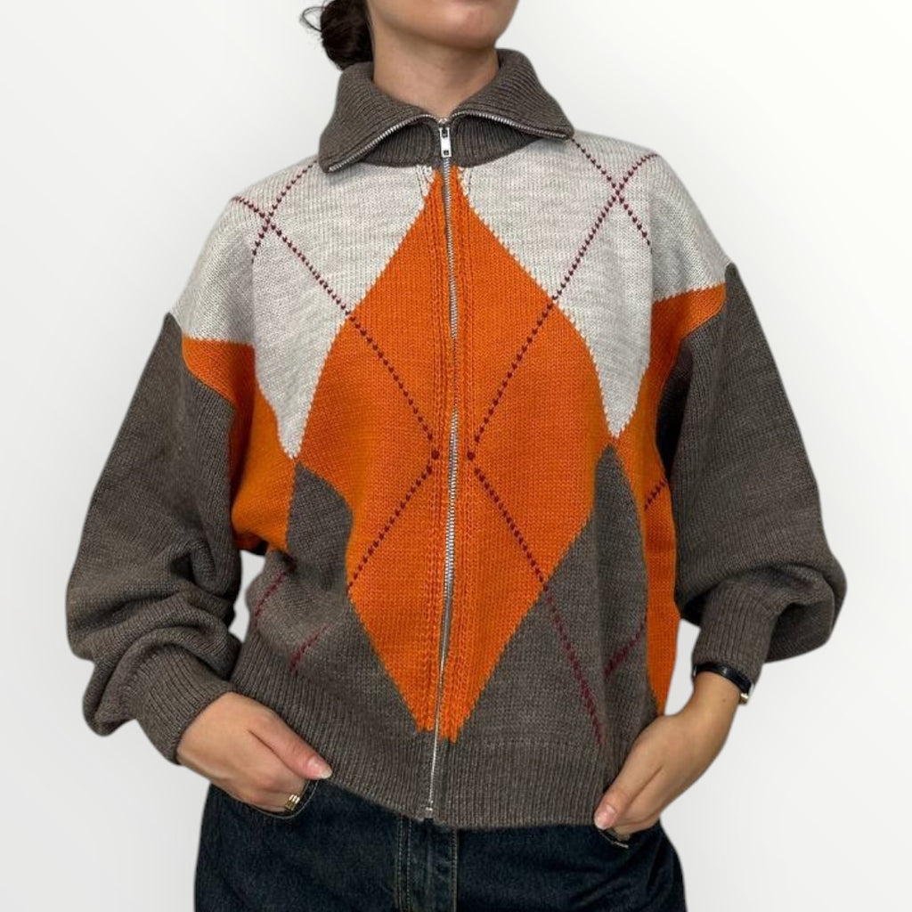 HAVEONE - CARDIGAN A ROMBI CON CERNIERA