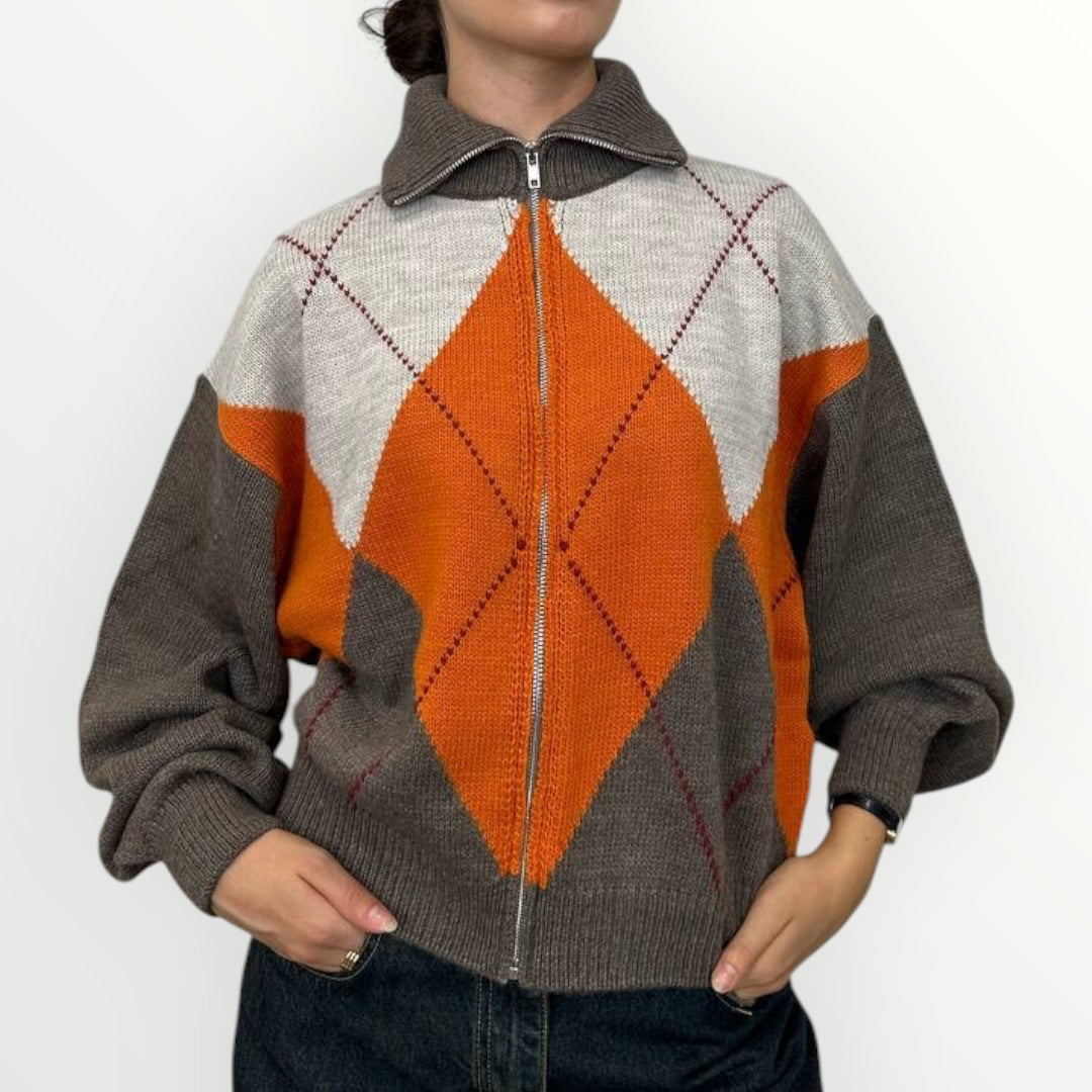 HAVEONE - CARDIGAN A ROMBI CON CERNIERA