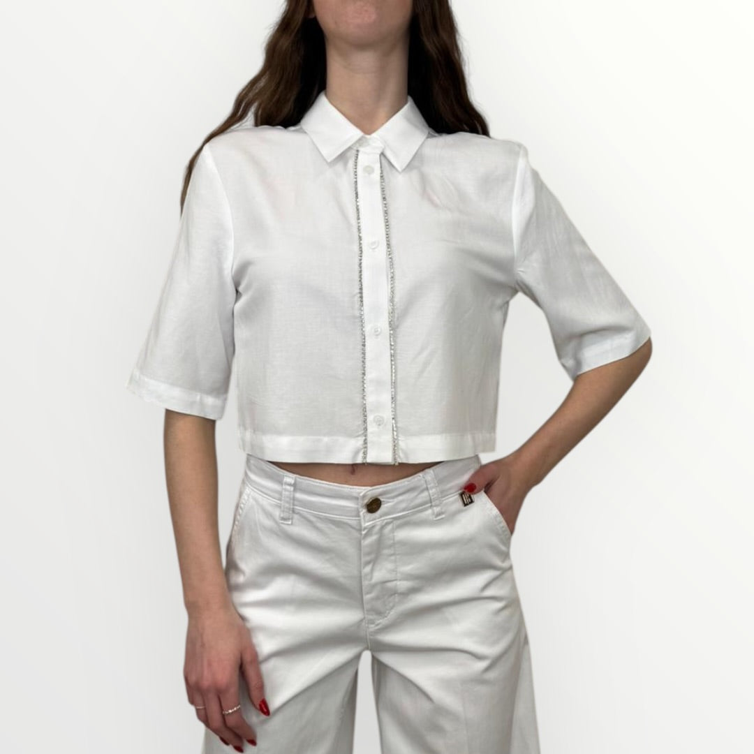 FRACOMINA - CAMICIA IN LINO CON BRILLANTI