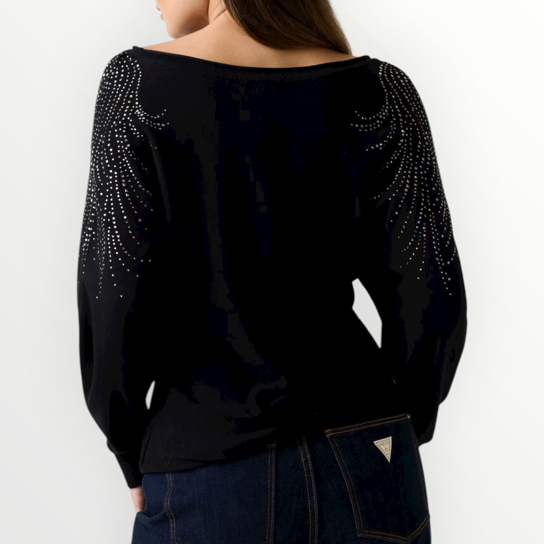 GUESS - MAGLIA CON SCOLLO A BARCA E STRASS
