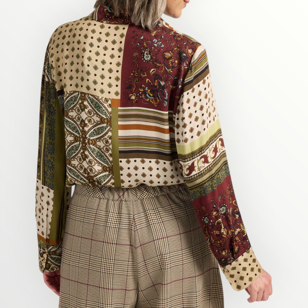 ELENA MIRO' - CAMICIA IN RASO STAMPA PATCHWORK