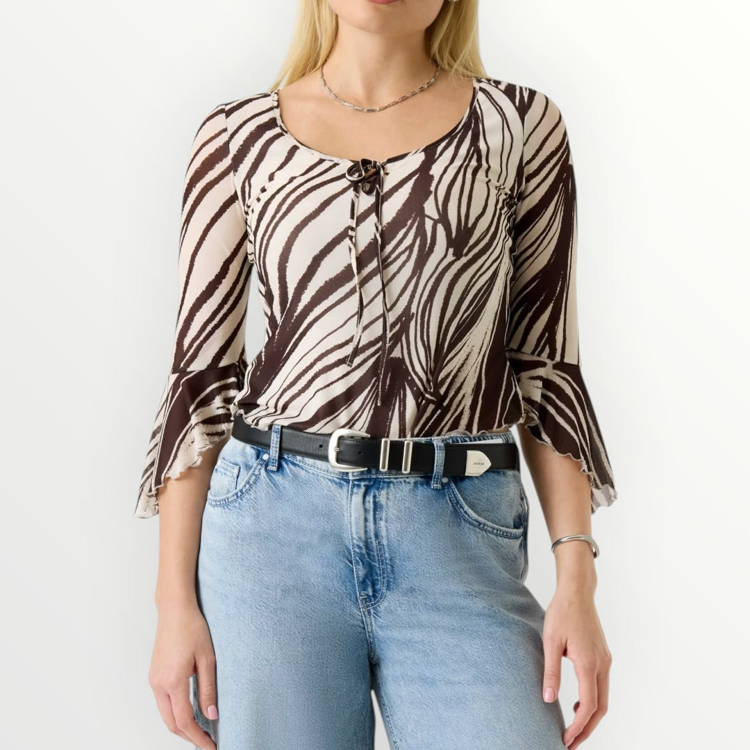 GUESS - T-SHIRT CON MANICHE SCAMPANATE