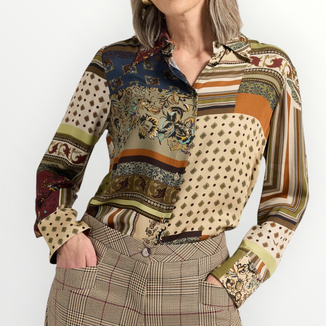 ELENA MIRO' - CAMICIA IN RASO STAMPA PATCHWORK