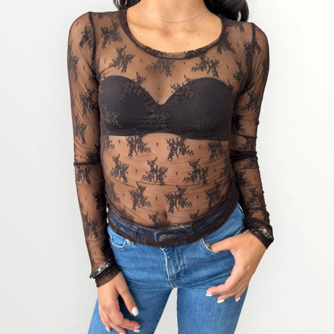 IMPERIAL - T-SHIRT A MANICA LUNGA IN PIZZO