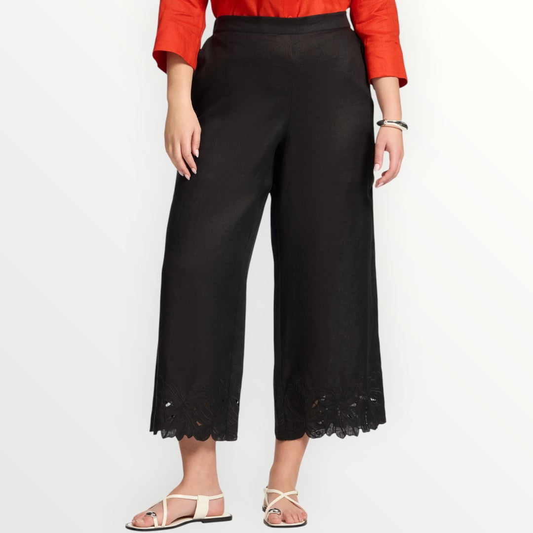 ELENA MIRO' - PANTALONE IN LINO RICAMATO
