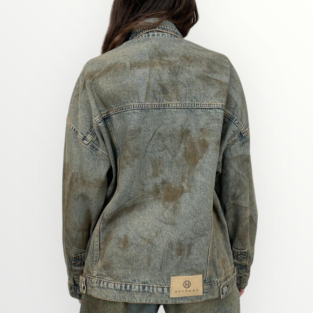 HAVEONE - GIACCA IN DENIM SPENNELLATO