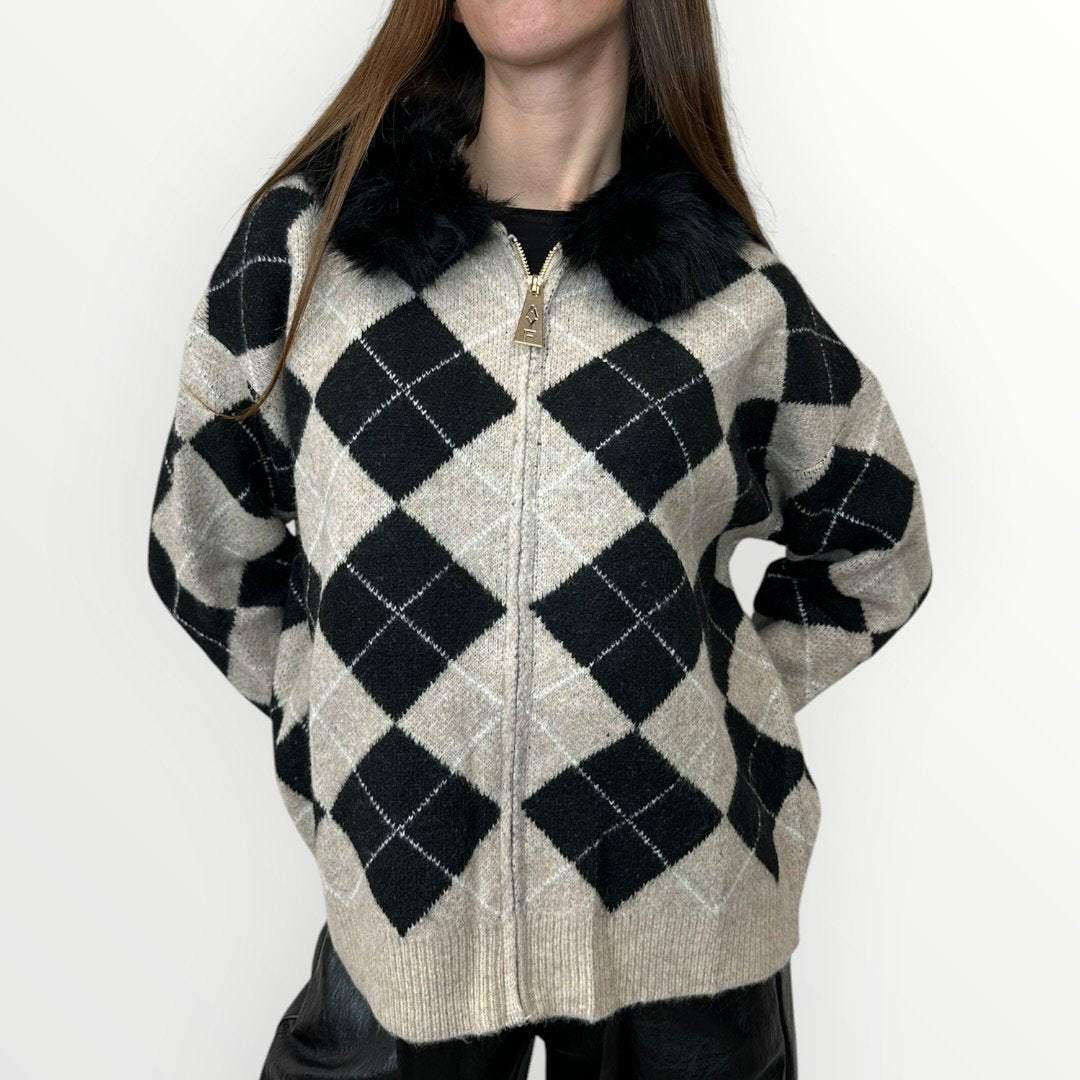 AYFEE - CARDIGAN A ROMBI CON CAPPUCCIO Immagine principale del prodotto