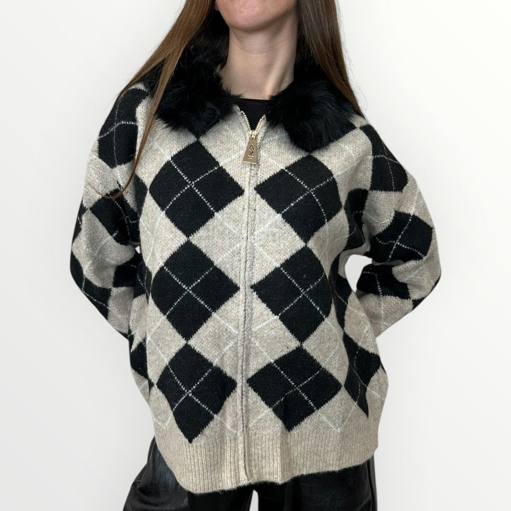 AYFEE - CARDIGAN A ROMBI CON CAPPUCCIO