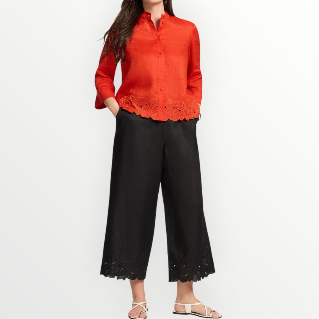 ELENA MIRO' - PANTALONE IN LINO RICAMATO