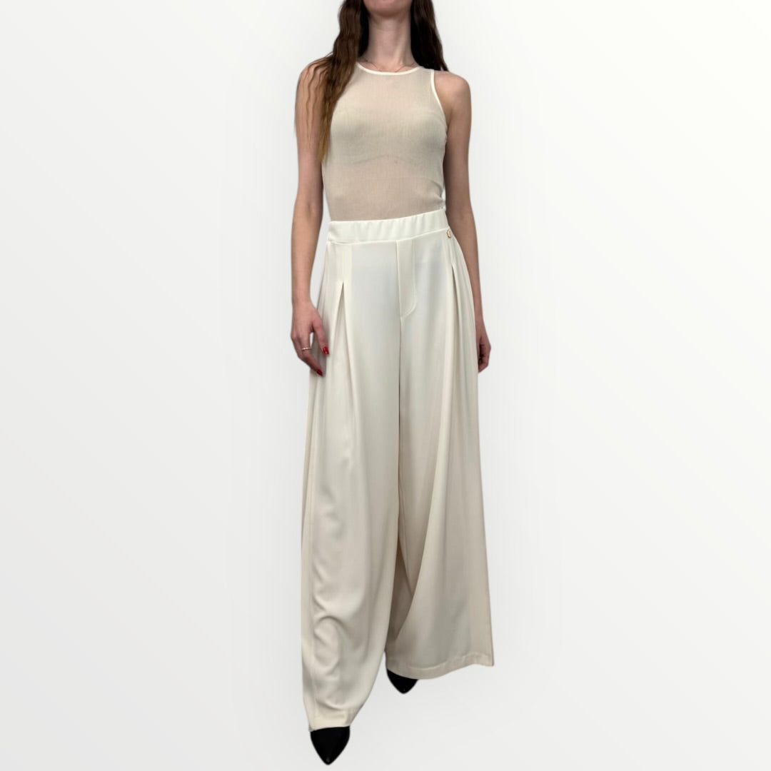 FRACOMINA - PANTALONE A PALAZZO CON PLISSE LATERALE