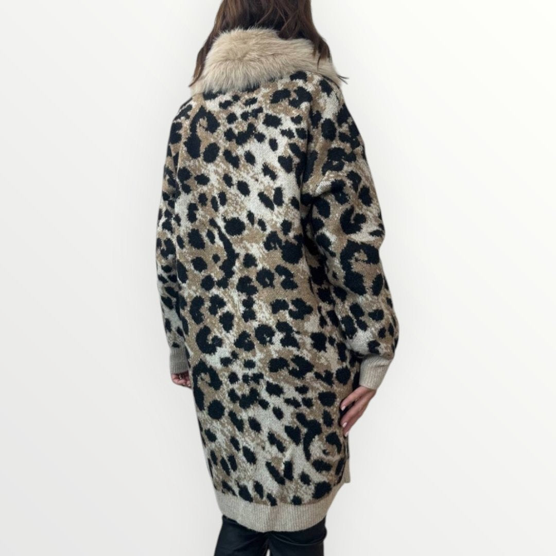 AYFEE - CARDIGAN MACULATO CON COLLO IN ECO-PELLICCIA Immagine secondaria del prodotto