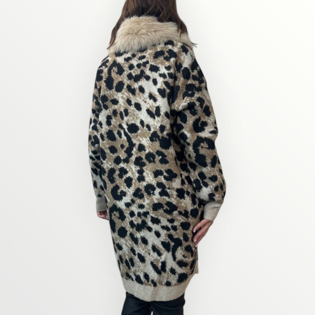 AYFEE - CARDIGAN MACULATO CON COLLO IN ECO-PELLICCIA