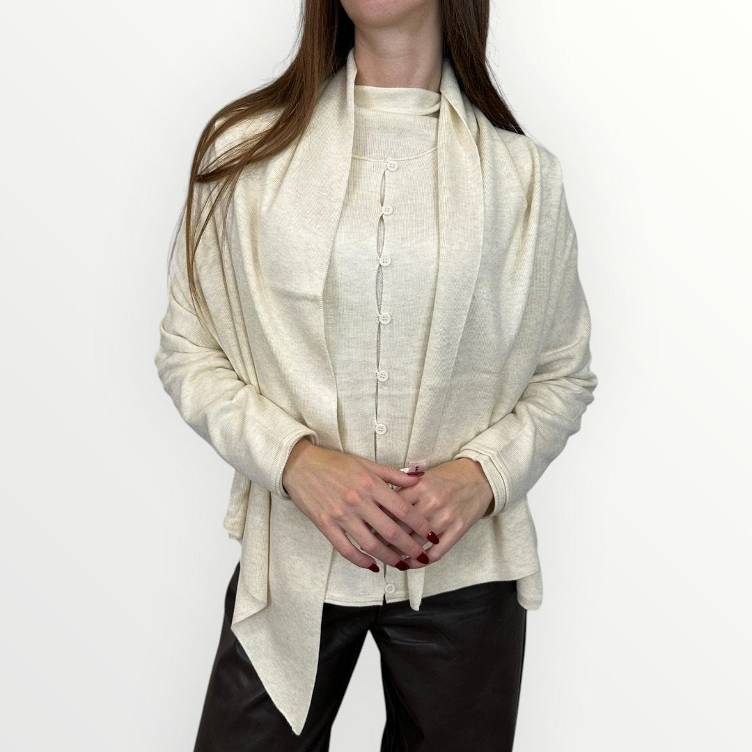FERRONE - CARDIGAN CON SCIARPINA TONO SU TONO